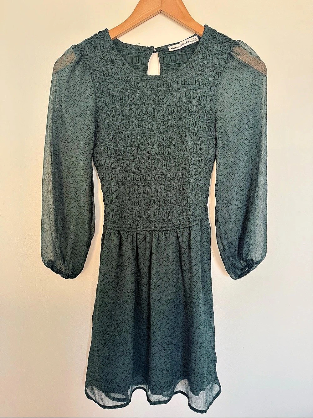 Abercrombie & Fitch Green Smocked Long Sleeve Chiffon Mini Dress Size XS